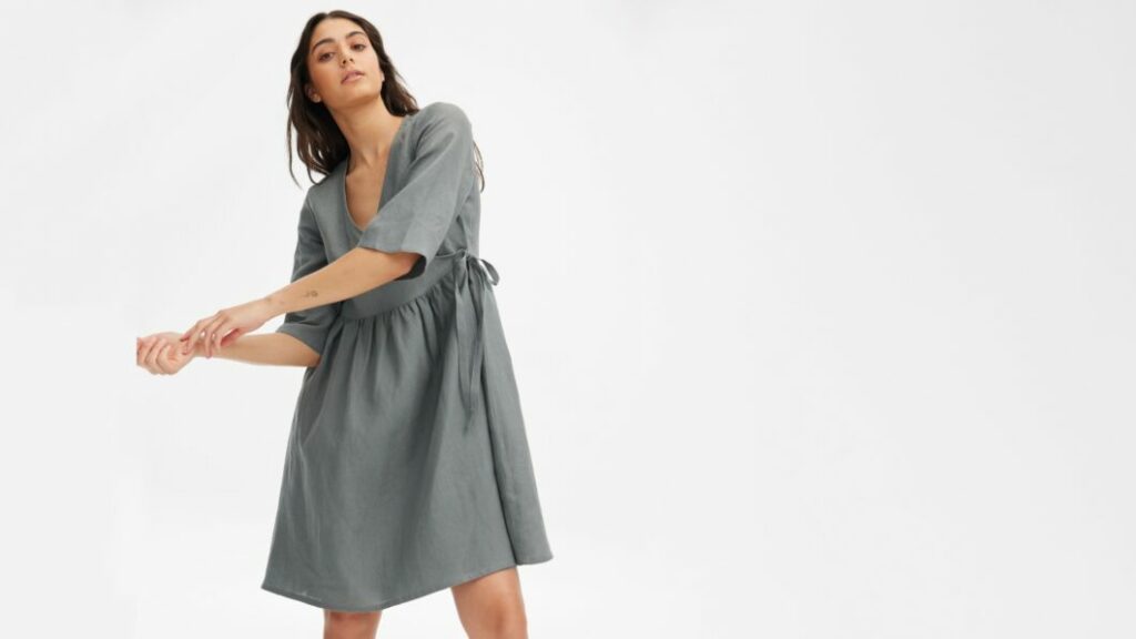 Ellee The Label Wrap Front Dress Fern Linen (3)